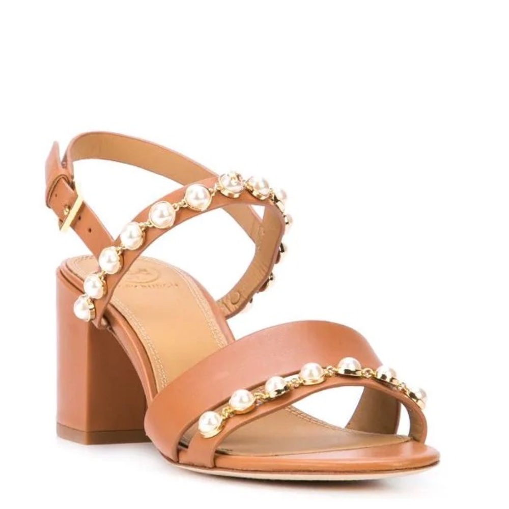 Tory Burch Emmy Pearly Studded Block Heel Sandals